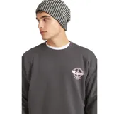 Buzo de cuello redondo color gris oscuro, con diseño de logo circular estampado en color rosado en el pecho. Presenta puños y ruedo acanalados.