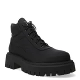 Botas de caña media color negro, acordonadas, con suela track y plataforma.