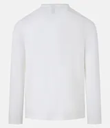 Remera negra de corte slim, cuello redondo y manga larga. Confeccionada en algodón con textura acanalada.
