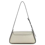 Cartera tipo shoulder bag Guess modelo Xena, color gris topo con acabado texturizado simil cuero, solapa frontal con cierre magnético y detalle de logo dorado. Cuenta con correa ajustable y herrajes metálicos.