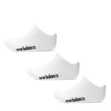 Pack de tres pares de medias invisibles New Balance, color blanco con logo de la marca estampado en negro en el lateral.
