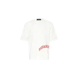 Remera Dsquared2 de color blanco, de manga corta y corte holgado, con detalle de estampa curva en color rojo en la parte inferior lateral.