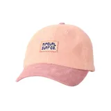 Gorra de visera curva Rip Curl modelo Icons Cord, confeccionada en pana de tonos rosados, con un parche frontal bordado con el logo de la marca.