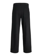 Pantalón negro de tiro alto y corte wide leg, con pliegues frontales y confeccionado en algodón.