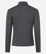 Blusa de manga larga de tejido melange en tono verde oliva, con cuello alto y calce ajustado.