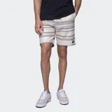 Short de gabardina O'Neill modelo Bavaro Stripe de diseño a rayas horizontales en tonos beige, gris y naranja, con bolsillos laterales y parche de la marca en el bajo.
