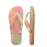 Sandalias Havaianas modelo Top Fashion, con base estampada multicolor y tiras color crema.