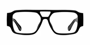 Lentes blueblocker modelo Jahi Black, con armazón negro de formato aviador cuadrado y cristales transparentes con protección contra luz azul y UV400.