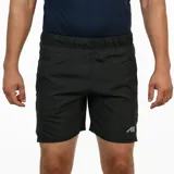 Short deportivo negro con cintura elástica y logo reflectivo en la pierna derecha.