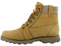 Botas Caterpillar modelo Charly, color amarillo, con diseño acordonado, cuello acolchado y suela de goma resistente.