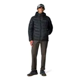 Campera acolchada Columbia con tecnología Omni-Heat Infinity, diseñada para retener el calor corporal. Presenta cierre frontal completo, capucha ajustable, bolsillos laterales y en el pecho con cierre, y puños elásticos para mayor protección contra el frío.