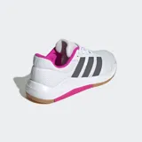 Championes Adidas Dropset Base blancos con detalles en gris y rosa. Presentan las tres tiras características de Adidas en gris y suela de goma color caramelo.