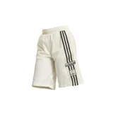 Pantalón deportivo Adidas color crema, con cintura elástica, corte ancho y tres rayas negras verticales en los laterales.