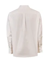 Camisa de manga larga RKF modelo Wf Pb, confeccionada en algodón con patrón de cuadros en tonos beige y blanco. Cuenta con cuello abotonado, cierre frontal de botones, bolsillo en el pecho con logo bordado y calce regular.