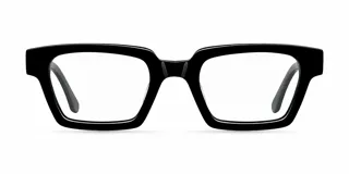 Lentes blueblocker modelo Deka Black con armazón rectangular de bio-acetato en color negro, diseñados con ángulos marcados y protección contra luz azul y rayos UV.