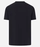 Remera slim de algodón negro con textura acanalada, cuello redondo y mangas cortas.