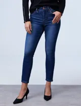 Jean skinny de tiro alto, color azul denim, marca Royalty.