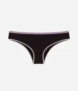 Bombacha tipo bikini confeccionada en poliamida y elastano, con diseño sin costuras y bies en contraste en los bordes.