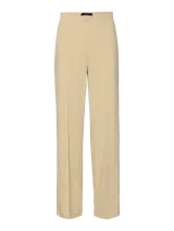 Pantalón wide leg de tiro alto negro, con pinzas y costuras frontales marcadas.