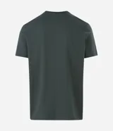 Remera de algodón color verde oscuro, con cuello redondo y bordado frontal con la palabra 'SAMBA' en color amarillo y cinco estrellas pequeñas en color verde.