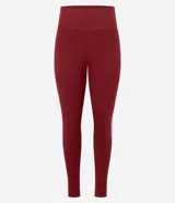 Legging deportiva femenina color rojo oscuro (similar al vino o borgoña), de microfibra con compresión alta y cintura alta.