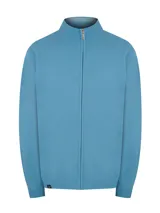 Sweater de punto con cierre frontal completo y cuello alto, confeccionado en mezcla de lana y cashmere. Presenta puños y ruedo acanalados, con un diseño de calce regular.