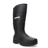 Bota de lluvia de caña alta color negro, fabricada en material impermeable con suela antideslizante y logo de la marca estampado en el lateral.
