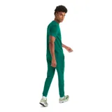 Pantalón deportivo de corte ajustado, color verde, con cintura elástica con cordón de ajuste y puños acanalados en los tobillos.