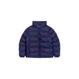 Campera puffer Trapstar It's A Secret color azul marino, con cuello alto, cierre frontal y bolsillos laterales.
