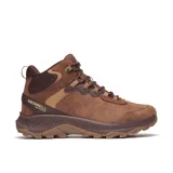 Bota de senderismo Merrell modelo Speed Strike 2 LTR, de caña media, confeccionada en cuero de plena flor y ante impermeable. Presenta diseño deportivo con cuello acolchado, cordones reforzados, entresuela de espuma EVA para mayor estabilidad y suela de goma adherente con tracción duradera.