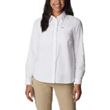 Camisa de manga larga Columbia modelo Silver Ridge 3.0, de color blanco, con protección solar y bolsillos en el pecho.
