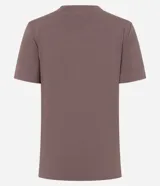 Blusa de ribana color marrón, con cuello redondo ajustado y mangas cortas.