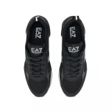 Championes urbanos EA7 Emporio Armani, color negro con detalles en blanco. Diseño con paneles de malla y cuero sintético, logo de la marca en el lateral y suela dentada.