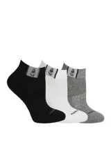Pack de tres pares de medias deportivas cortas Hush Puppies, en colores negro, blanco y gris melange. Presentan un diseño con el logo de la marca bordado en el tobillo y en la puntera.
