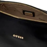 Cartera tipo bandolera Guess modelo Kassie, de diseño estructurado y acabado brillante. Cuenta con cierre superior, correa ajustable y detalles metálicos en tono dorado, incluyendo el logo frontal.