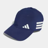 Gorra deportiva Adidas color azul con el logo de la marca y las tres bandas icónicas en color blanco. Presenta una estructura clásica con visera curva y diseño ligero.