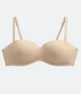 Soutien femenino modelo top, color piel, con copa hueca y tirantes removibles.