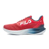 Championes Fila Efecto color rojo con detalles en azul marino y suela blanca.