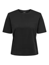 Remera negra de manga corta, cuello redondo y corte clásico.