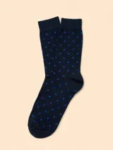 Medias de algodón color azul marino con estampado de pequeños motivos en azul brillante.