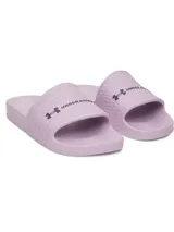 Sandalias Under Armour W Armour Slide Lite color lila con textura en la tira y logo de la marca en color morado oscuro.