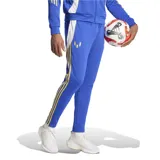 Pantalón deportivo Adidas color azul con detalles en blanco y dorado, parte de la colección Messi. Confeccionado en tejido transpirable AEROREADY y con bolsillos con cremallera.