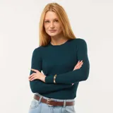Sweater de punto acanalado con cuello redondo y mangas largas, de ajuste entallado.