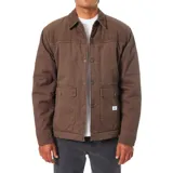 Campera Katin modelo Yukon de color marrón, confeccionada en lona de algodón con forro interior de sherpa y forro de tafetán en las mangas. Presenta cierre frontal con botones a presión, cuello de pana, bolsillos de parche frontales con entrada lateral y diseño acolchado.