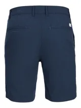 Short chino azul marino de lino y algodón, con corte regular y cierre de cremallera.
