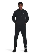 Buzo con capucha Under Armour de color negro, confeccionado en forro polar de mezcla de algodón con interior cepillado. Presenta bolsillo canguro delantero, puños y bajo acanalados, y el logotipo de la marca bordado en el pecho.