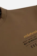 Buzo de cuello redondo con bolsillos laterales integrados, confeccionado en tejido de algodón con estampado gráfico minimalista en el pecho y etiqueta decorativa en la manga.