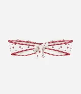 Top de bikini bandeau de microfibra, con diseño de estampa de hongos y detalles de ribete con estampado a cuadros en los bordes.
