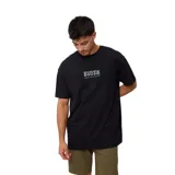 Remera de manga corta negra con estampado del logo de Rusty en el pecho.