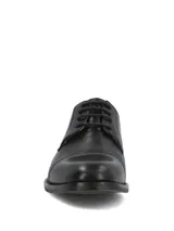 Zapatos de vestir para hombre tipo Oxford, color negro, confeccionados en cuero con cordones y suela de goma.